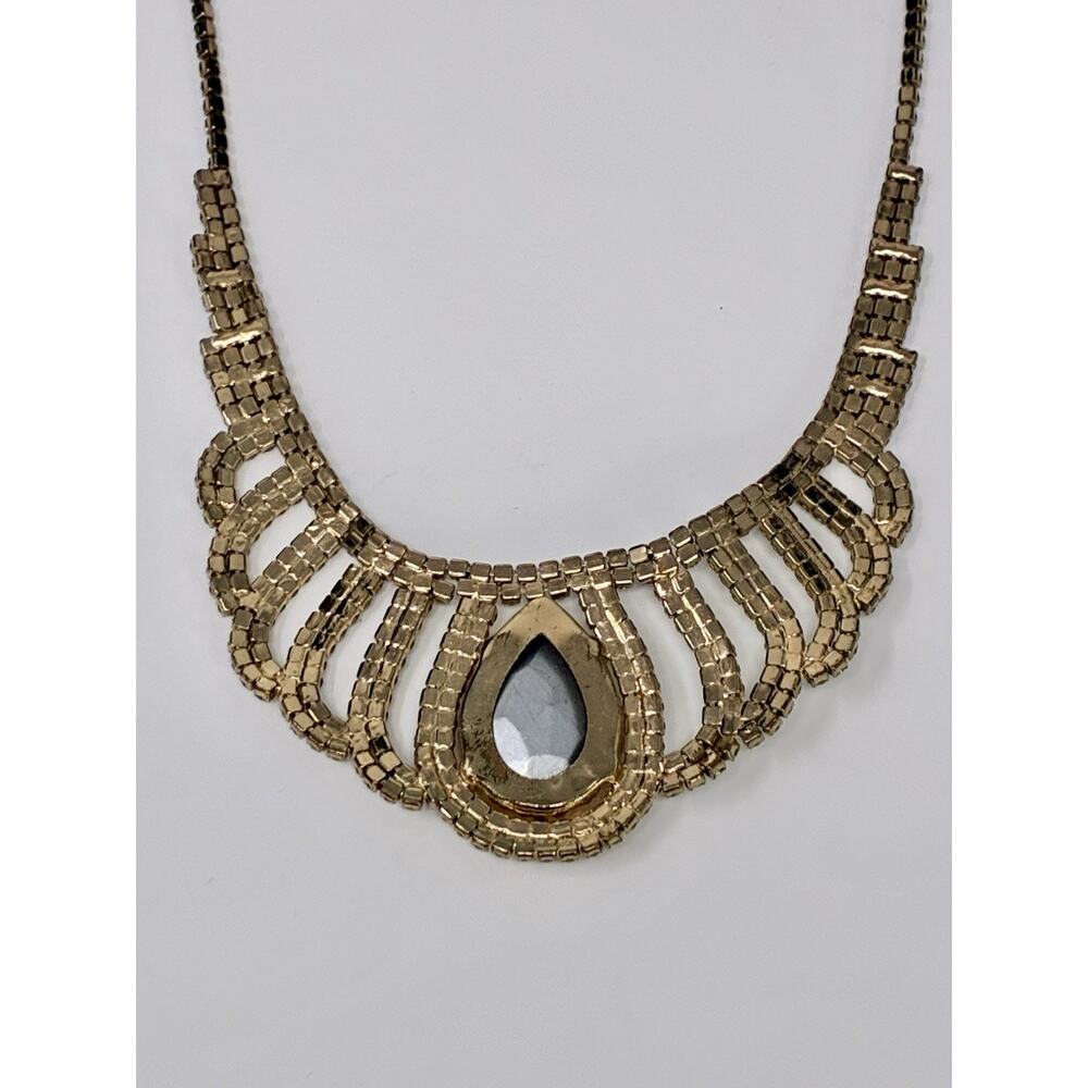 Charming Charlie Rhinestone Pendant Bib Choker Chain Necklace Gold Tone - Picture 6 of 8